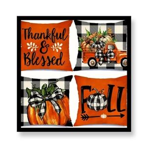 ❄️❄️Lodge Style Linen Blend Throw Pillow Covers Set of 4,